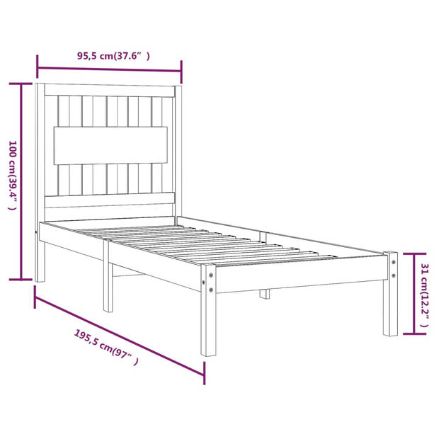 vidaXL Bedframe massief grenenhout wit 90x190 cm