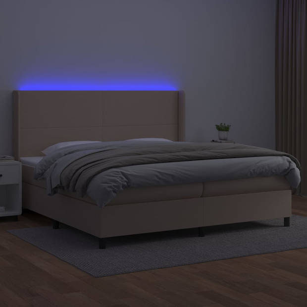 vidaXL Boxspring met matras en LED kunstleer cappuccinokleur 200x200cm