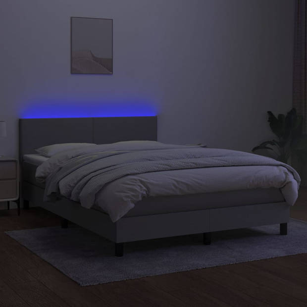 vidaXL Boxspring met matras en LED stof lichtgrijs 140x200 cm