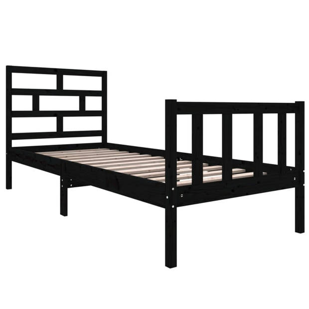 vidaXL Bedframe massief grenenhout zwart 75x190 cm