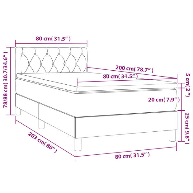 vidaXL Boxspring met matras fluweel lichtgrijs 80x200 cm