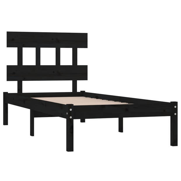 vidaXL Bedframe massief hout zwart 75x190 cm