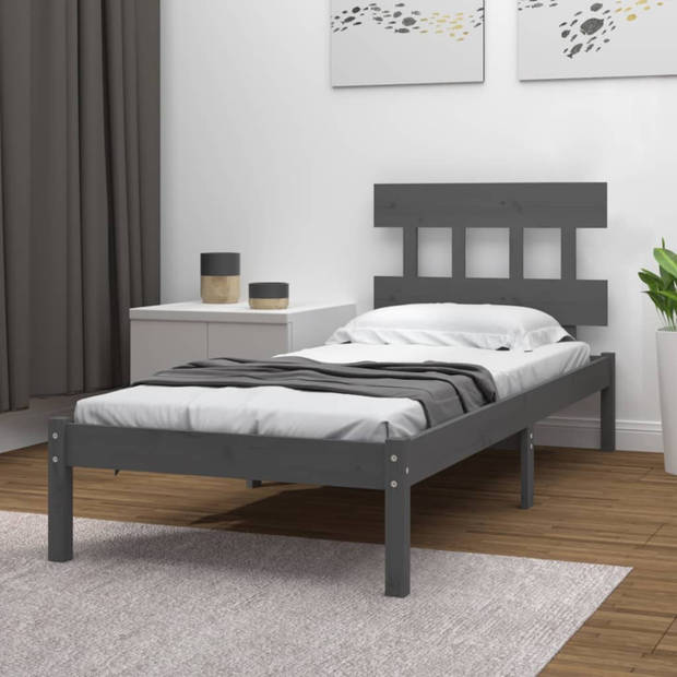 vidaXL Bedframe massief hout grijs 90x200 cm