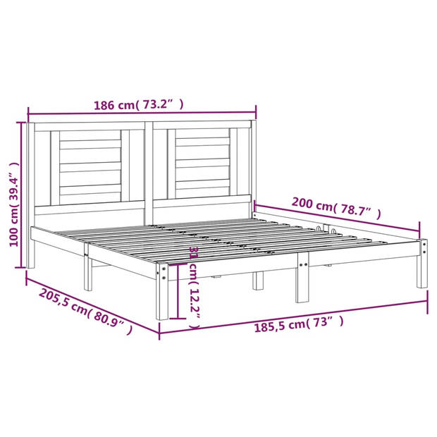 vidaXL Bedframe massief hout wit 180x200 cm