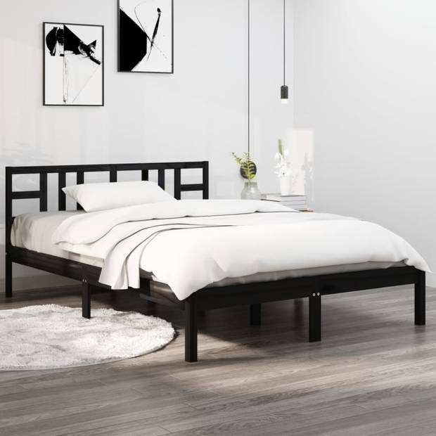 vidaXL Bedframe massief hout zwart 120x190 cm