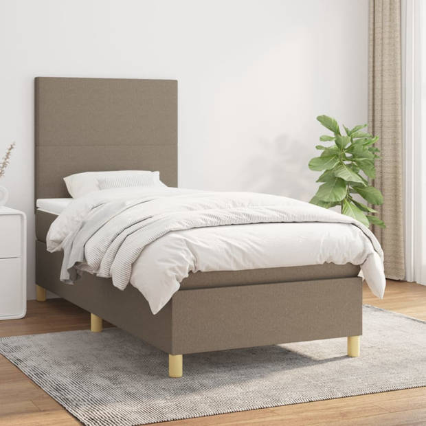 vidaXL Boxspring met matras stof taupe 90x190 cm