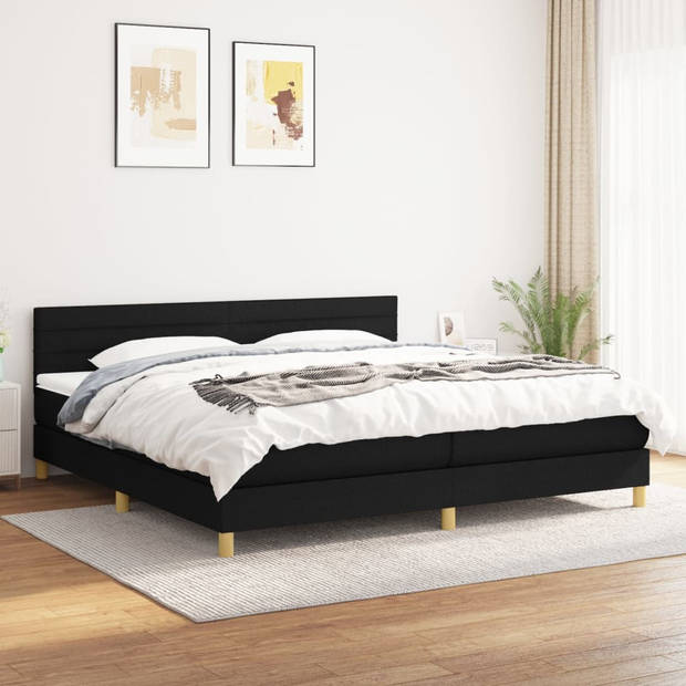 The Living Store Boxspringbed - Comfort - Bed - 203x200x78/88 cm - Zwart - stof (100% polyester) - multiplex en