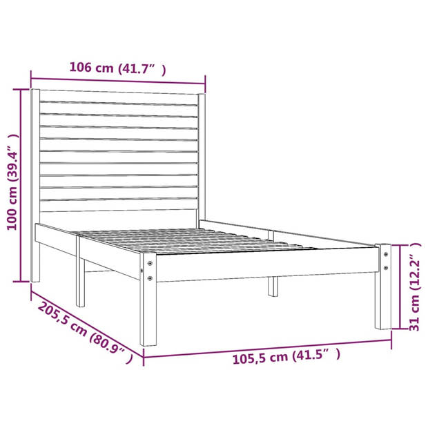 vidaXL Bedframe massief hout wit 100x200 cm