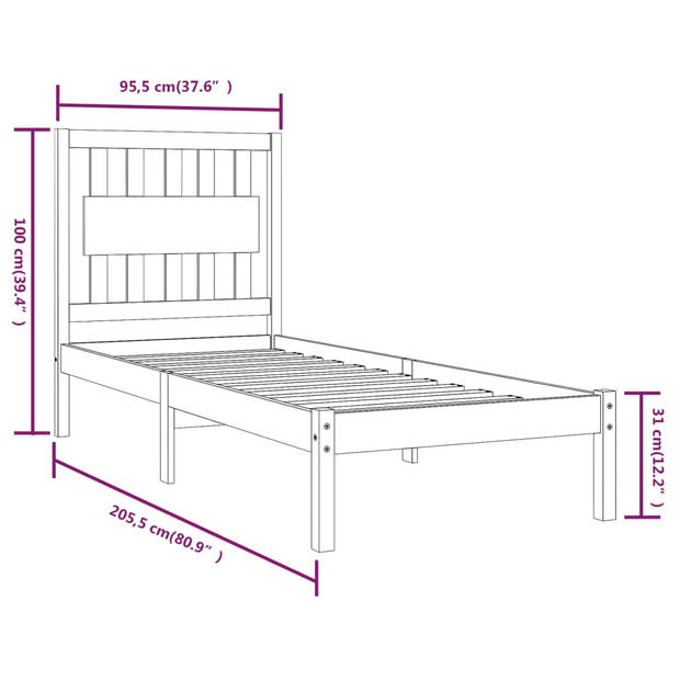 vidaXL Bedframe massief grenenhout 90x200 cm