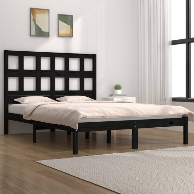 vidaXL Bedframe massief grenenhout zwart 140x190 cm