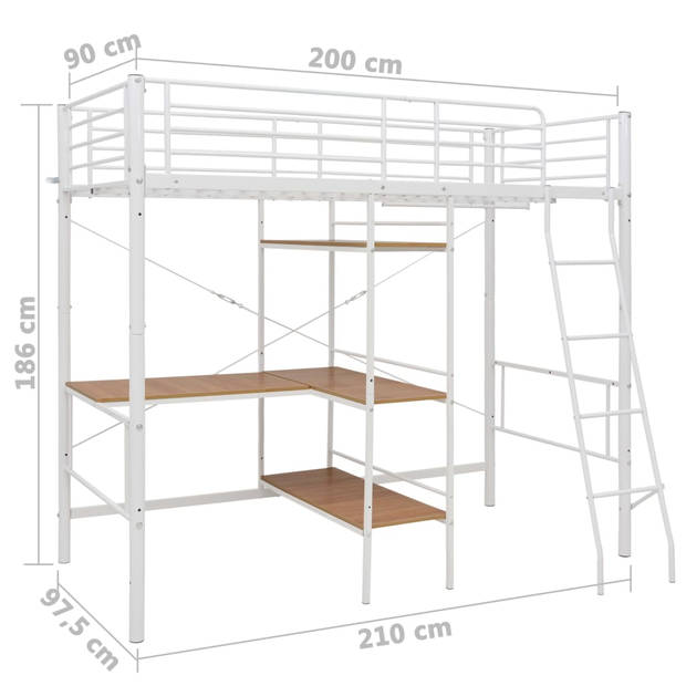 vidaXL Stapelbedframe met tafel metaal wit 90x200 cm