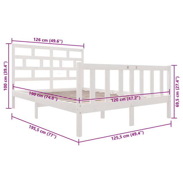 vidaXL Bedframe massief grenenhout wit 120x200 cm