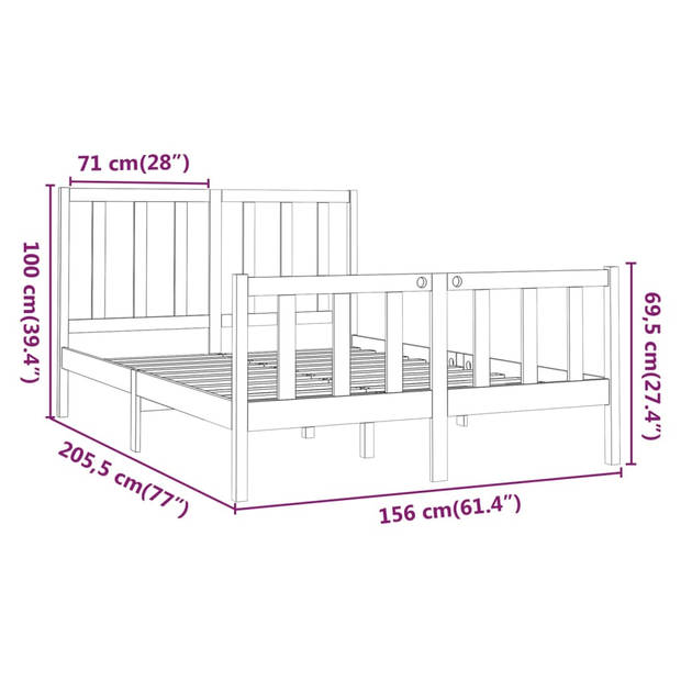 vidaXL Bedframe massief grenenhout zwart 150x200 cm