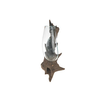 DKNC - Root met glas Tiffany - ca.19x17x50 cm - Bruin