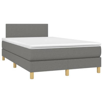 vidaXL Boxspring met matras en LED stof donkergrijs 120x200 cm