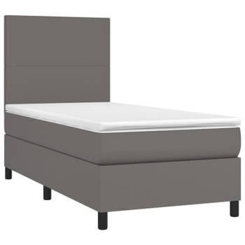 vidaXL Boxspring met matras en LED kunstleer grijs 90x190 cm