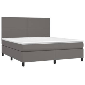 vidaXL Boxspring met matras en LED kunstleer grijs 180x200 cm