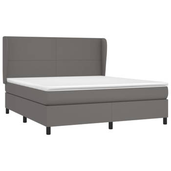 vidaXL Boxspring met matras kunstleer grijs 180x200 cm