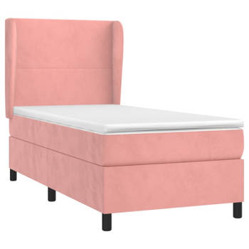 vidaXL Boxspring met matras fluweel roze 90x200 cm