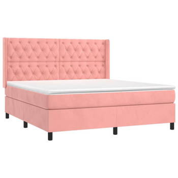 vidaXL Boxspring met matras fluweel roze 160x200 cm