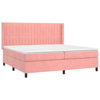 vidaXL Boxspring met matras fluweel roze 200x200 cm