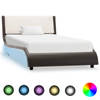 vidaXL Bedframe met LED kunstleer grijs en wit 90x200 cm