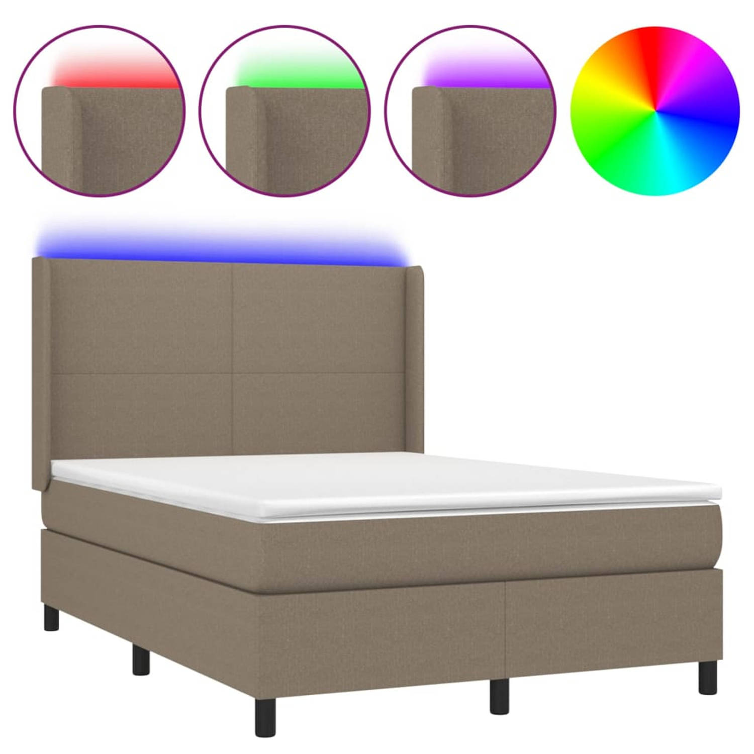 vidaXL-Boxspring-met-matras-en-LED-stof-taupe-140x190-cm