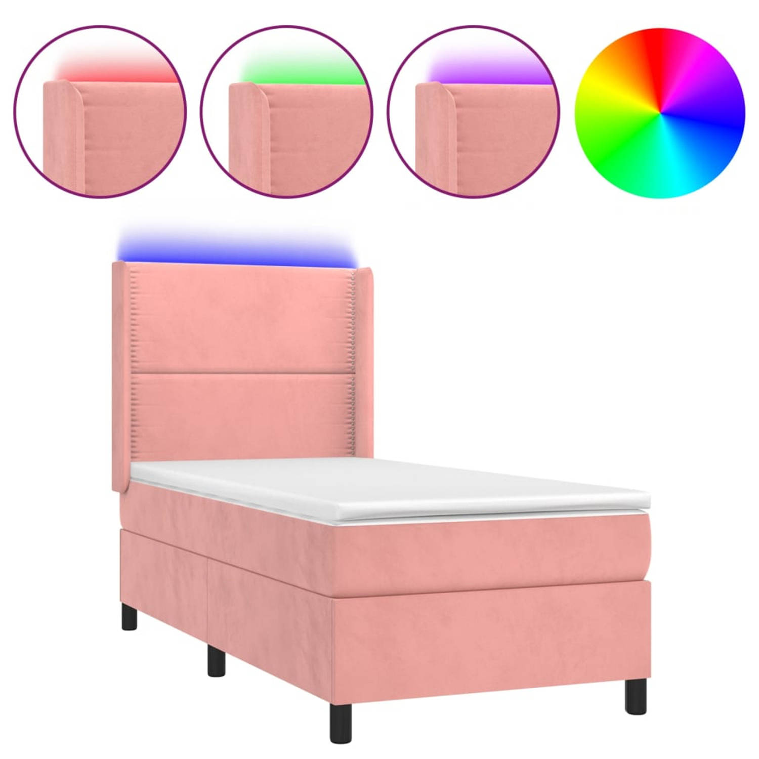 vidaXL-Boxspring-met-matras-en-LED-fluweel-roze-90x200-cm