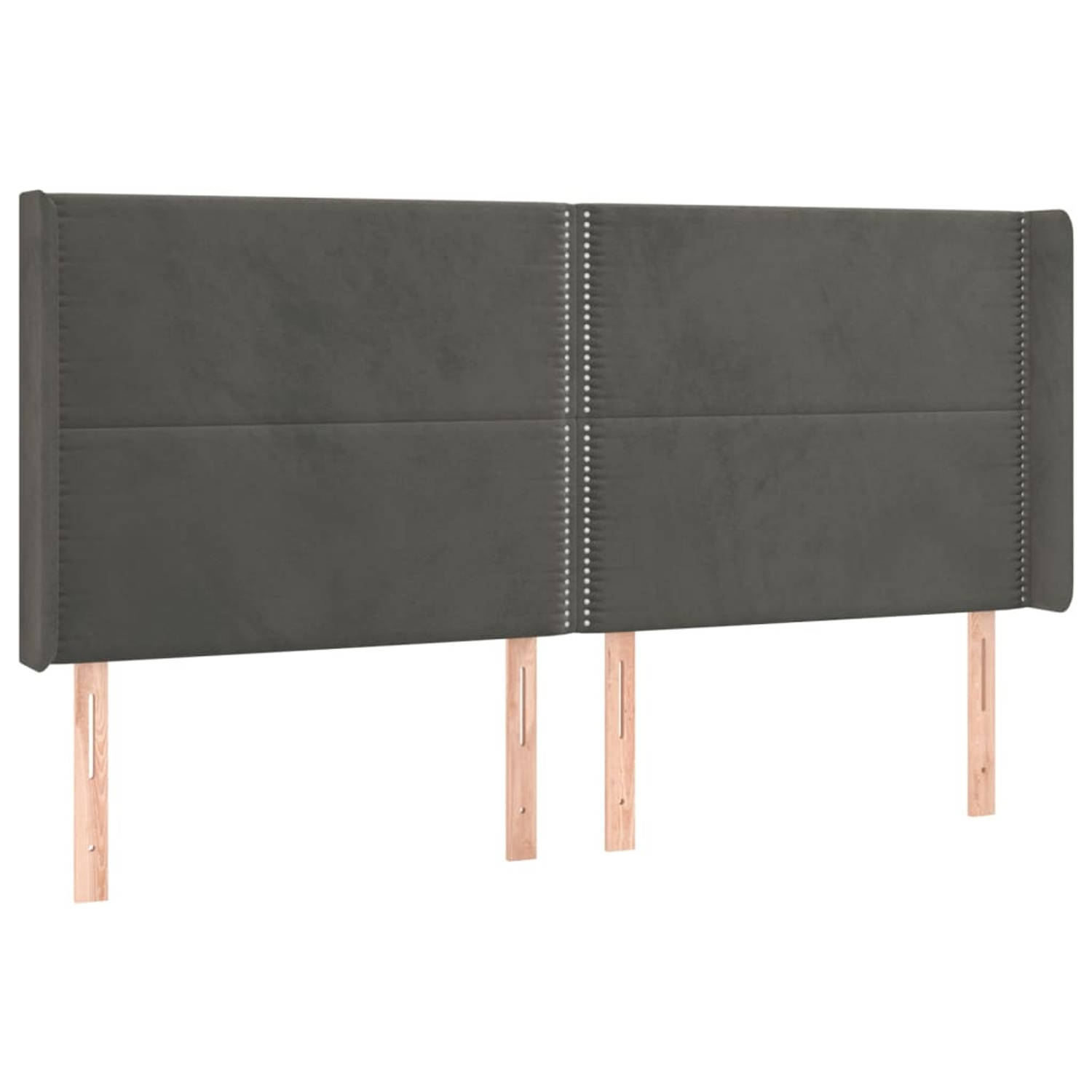 The Living Store Hoofdbord met randen 203x16x118/128 cm fluweel donkergrijs - Bedonderdeel