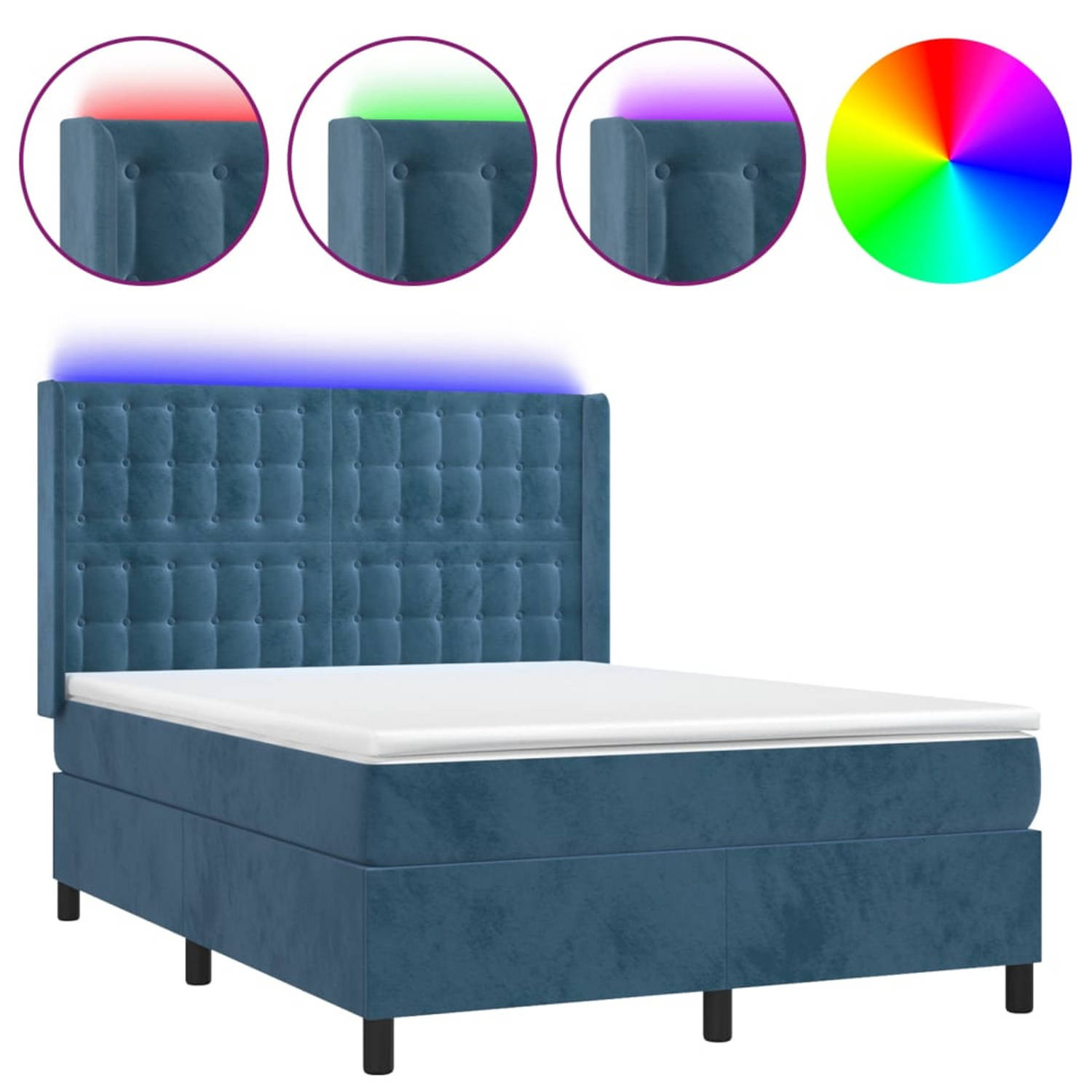 vidaXL Boxspring met matras en LED fluweel donkerblauw 140x190 cm