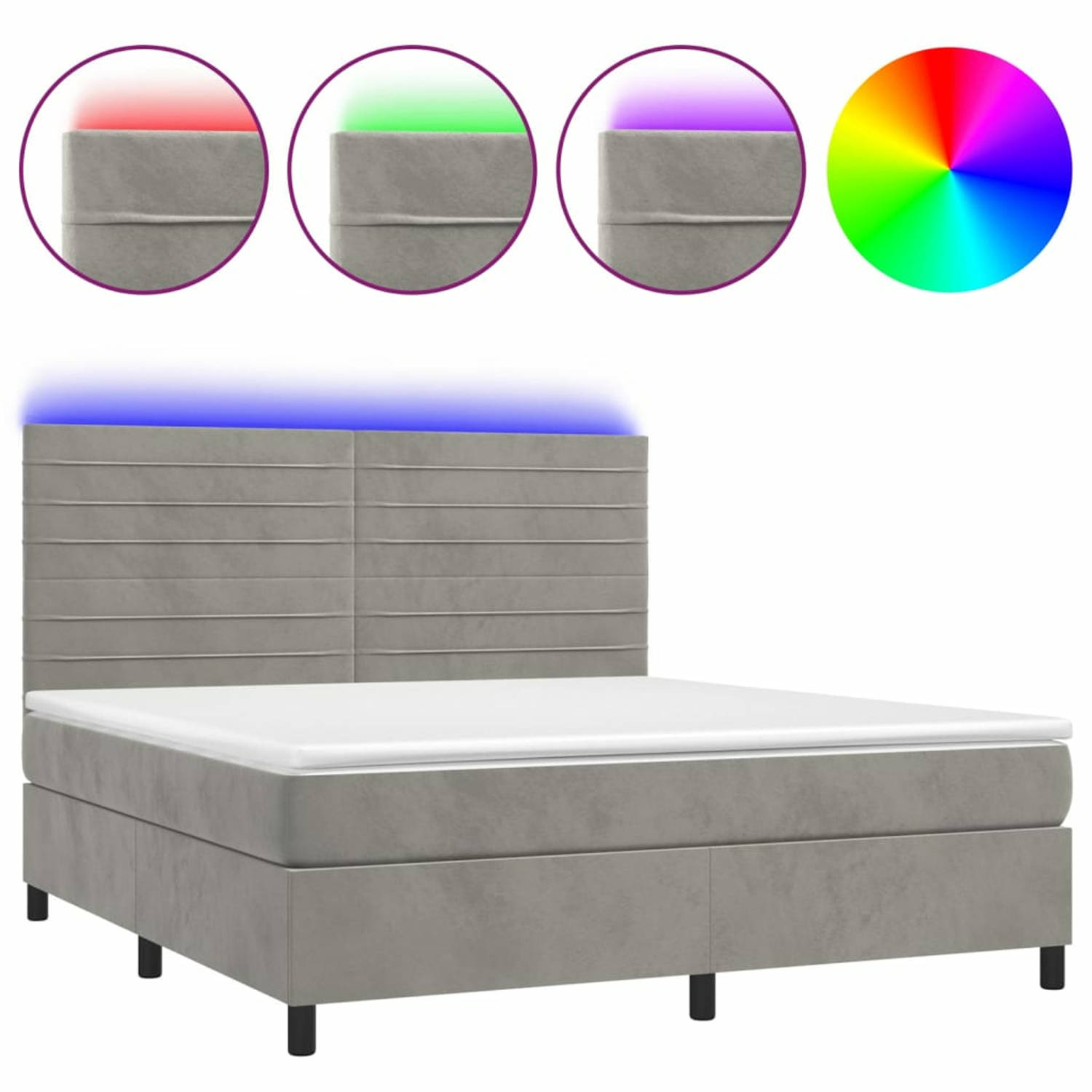 vidaXL Boxspring met matras en LED fluweel lichtgrijs 160x200 cm