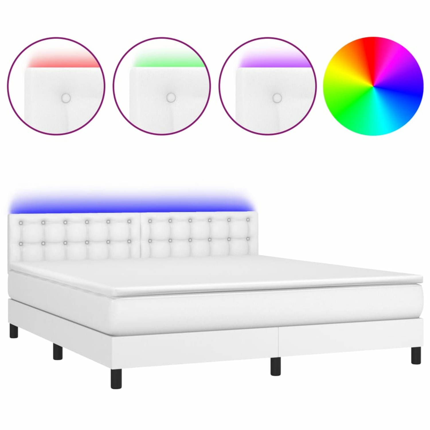 vidaXL Boxspring met matras en LED kunstleer wit 160x200 cm