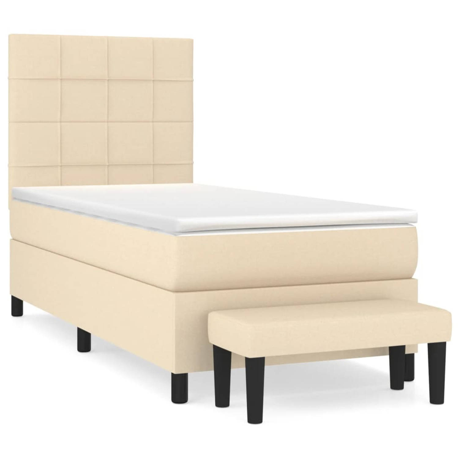 vidaXL Boxspring met matras stof crèmekleurig 100x200 cm