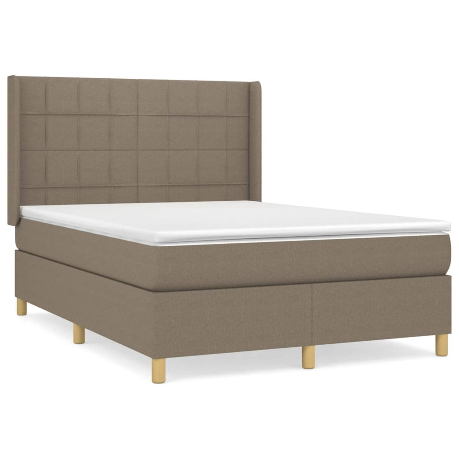 vidaXL Boxspring met matras stof taupe 140x200 cm