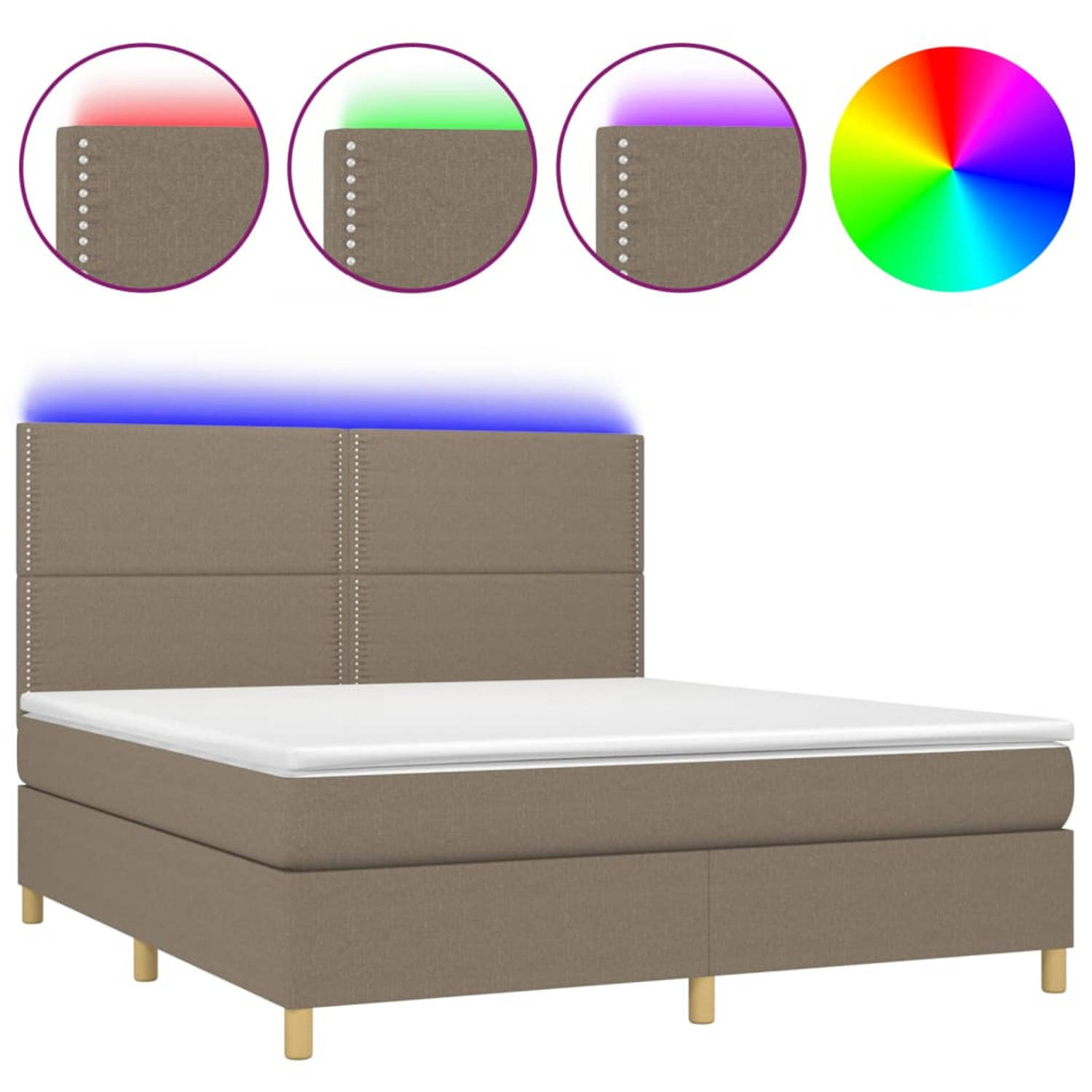 vidaXL Boxspring met matras en LED stof taupe 160x200 cm