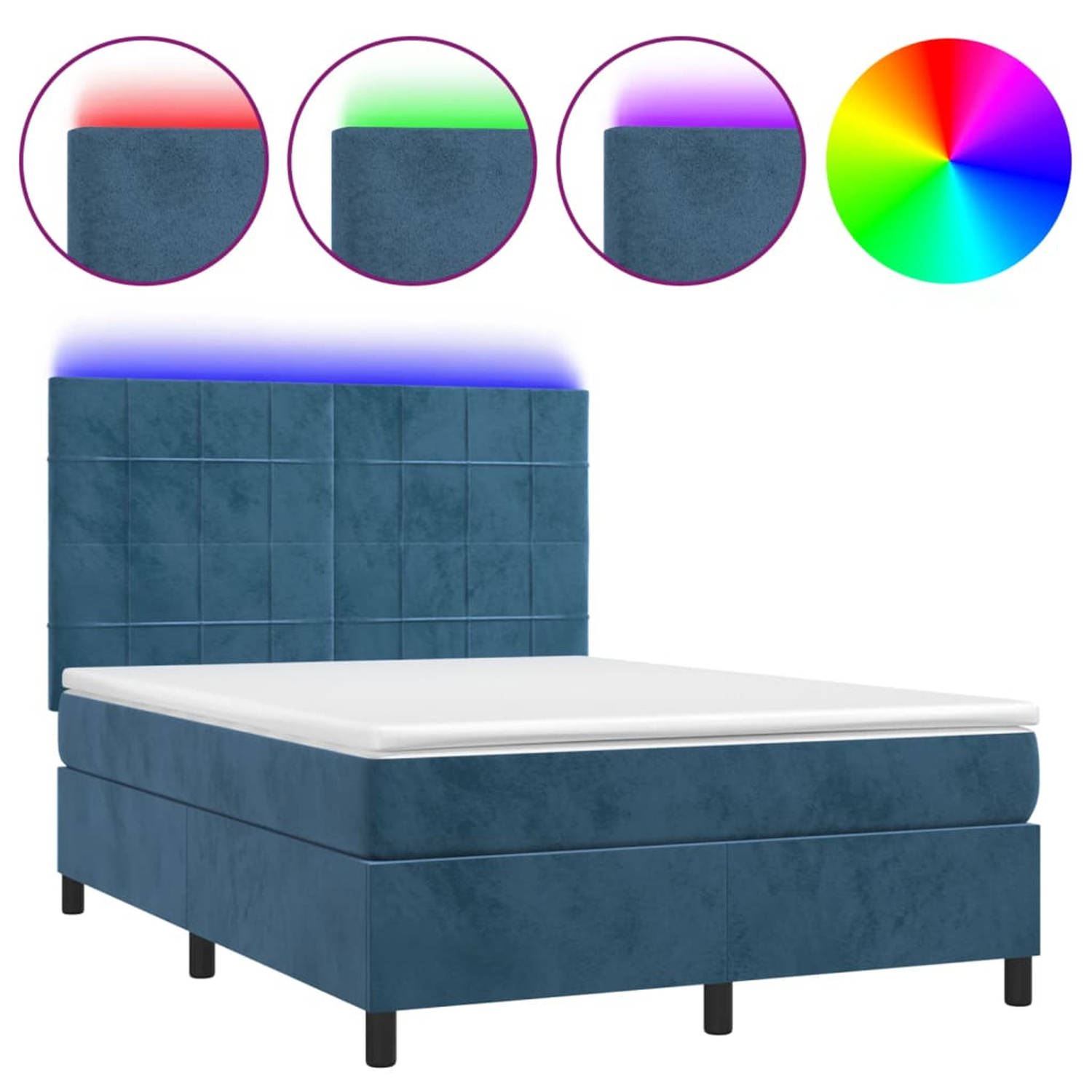 vidaXL Boxspring met matras en LED fluweel donkerblauw 140x190 cm