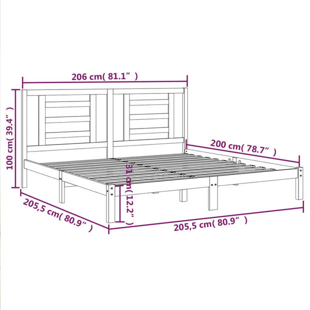 vidaXL Bedframe massief grenenhout grijs 200x200 cm