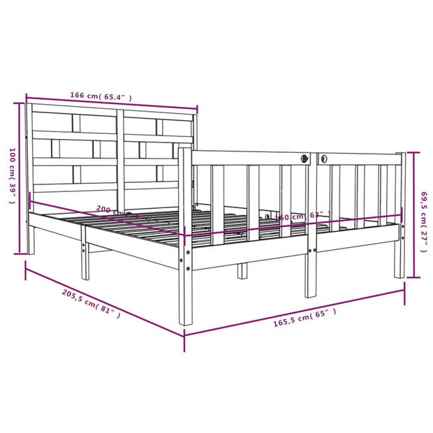 vidaXL Bedframe massief grenenhout wit 160x200 cm