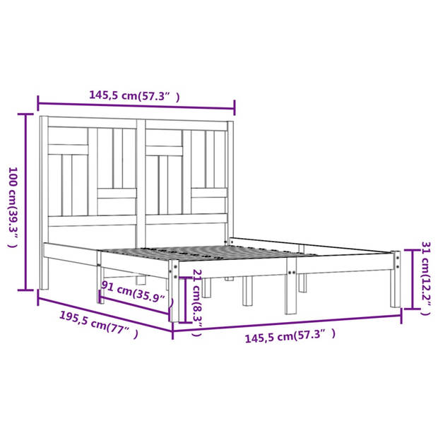 vidaXL Bedframe massief grenenhout wit 140x190 cm