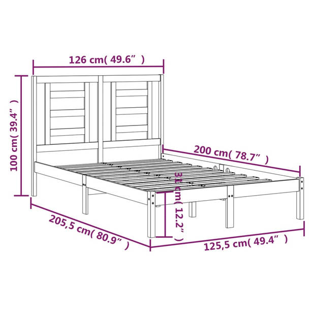 vidaXL Bedframe massief grenenhout grijs 120x200 cm