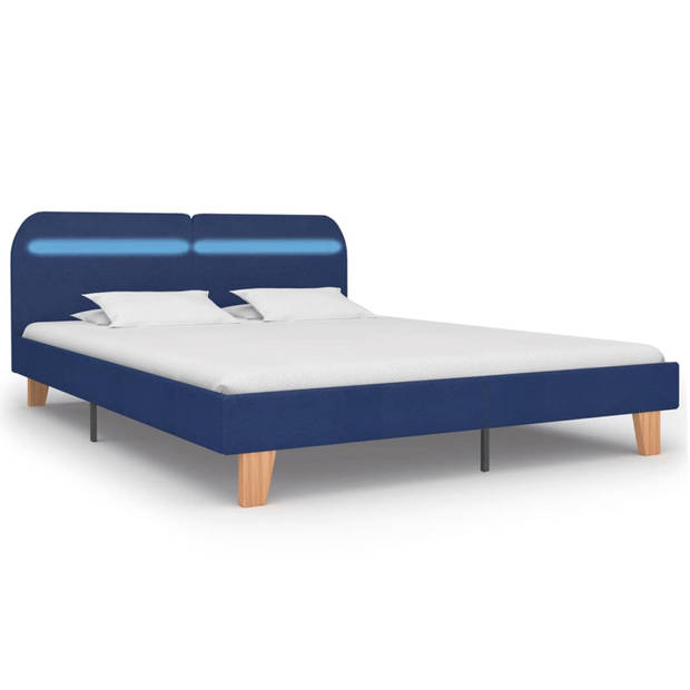 vidaXL Bedframe met LED stof blauw 180x200 cm