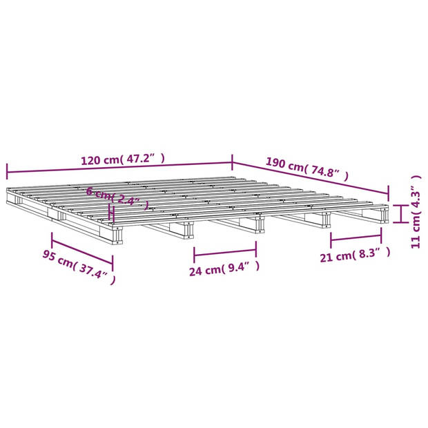 vidaXL Palletbed massief grenenhout wit 120x190 cm