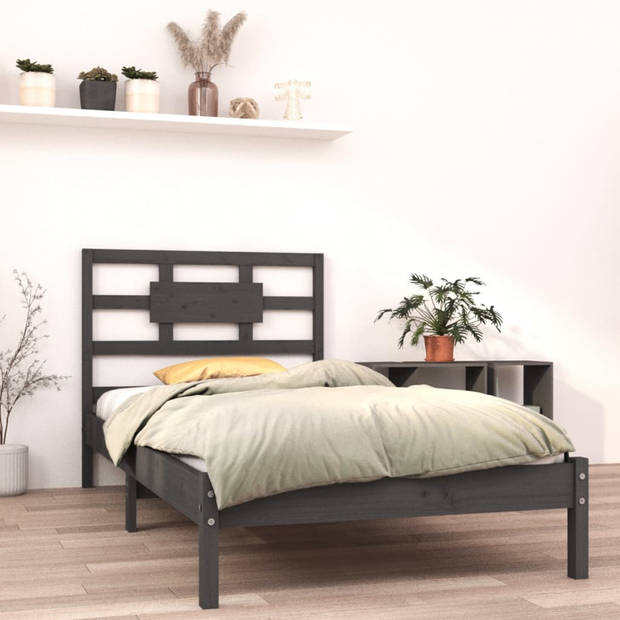 vidaXL Bedframe massief hout grijs 90x200 cm