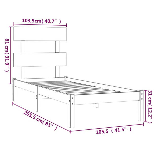 vidaXL Bedframe massief hout zwart 100x200 cm