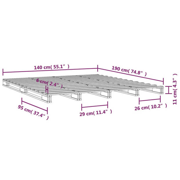 vidaXL Palletbed massief grenenhout zwart 140x190 cm