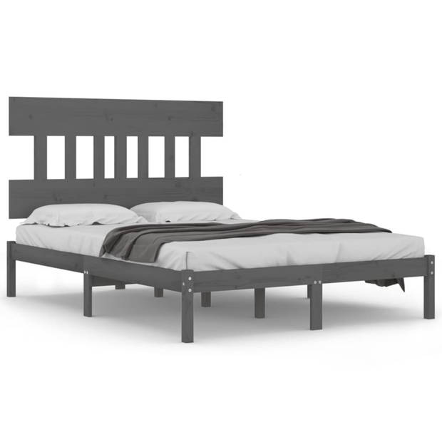 vidaXL Bedframe massief hout grijs 160x200 cm