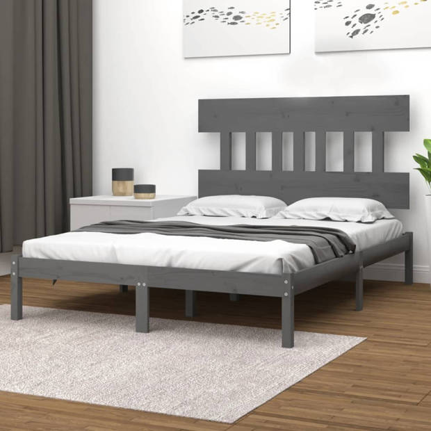 vidaXL Bedframe massief hout grijs 150x200 cm