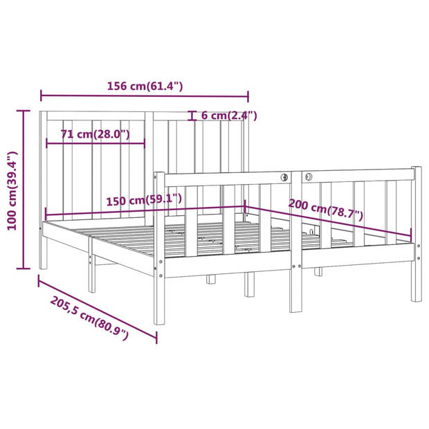 vidaXL Bedframe massief hout zwart 150x200 cm