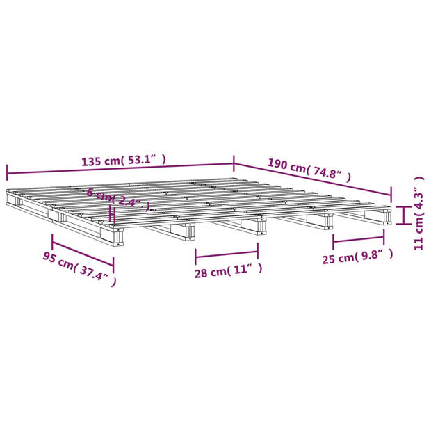 vidaXL Palletbed massief grenenhout zwart 135x190 cm