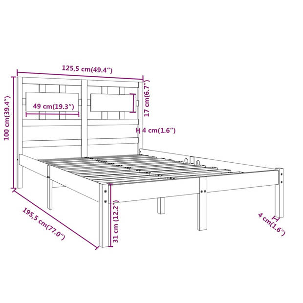 vidaXL Bedframe massief hout honingbruin 120x190 cm